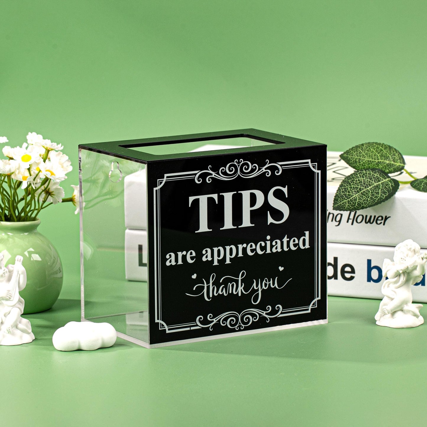 Lesnala Acrylic Tip Jar for Money Donation Raffle Cash Collection Storage Box for Bartender Bars Restaurants Musicians Drive and More 6 X 4 X 5 Inch