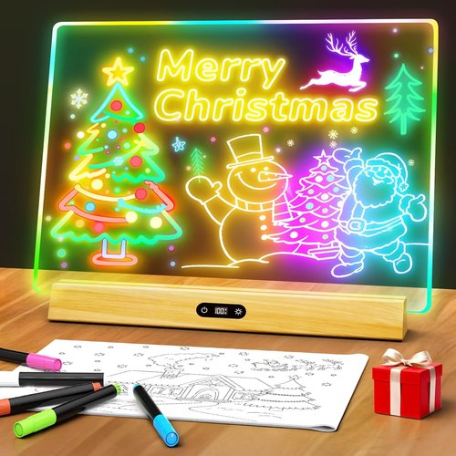 LED Note Board - Rechargeable 17-Inch Doodle Glow Light Up Desk Sign | 9 Modes, Includes 5 Markers & Tracing Book