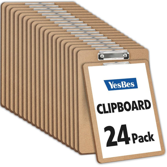24 Pack Clipboards Bulk, Clip Boards 8.5x11 Standard Letter Size, Clipboards for Classroom, Wooden Clipboard, Hardboard Office Clipboard, Classroom Supplies