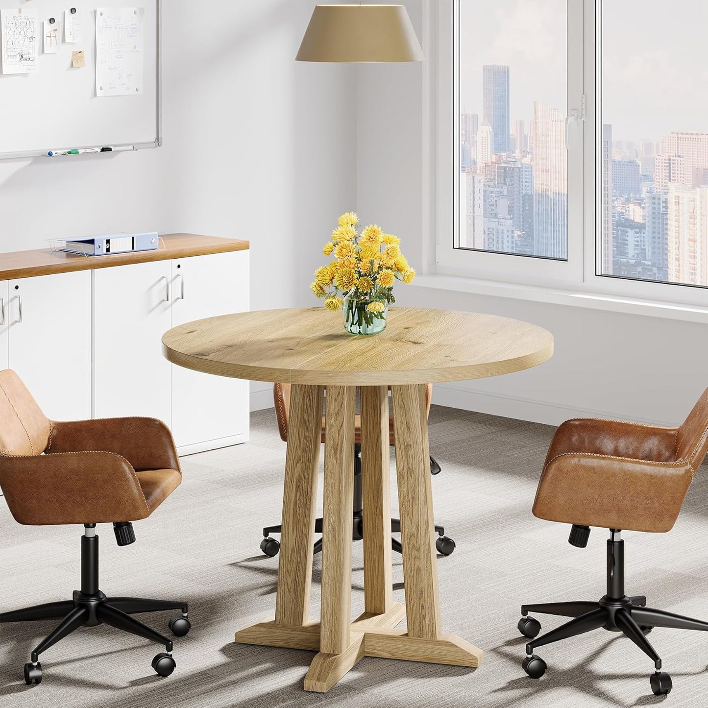 Tribesigns Round Conference Table - Sturdy 31.5" Meeting Table for 2-4 People | Natural Wood Finish