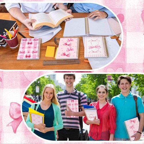 10 Pcs Christmas Gifts Coquette Pink Bow Notebook Bulk 8.3 x 5.5 Inch Spiral Aesthetic Preppy Notebook, 80 Pages, Cute Notepad Journal for Women Office Supplies Coquette Birthday Gifts Party Favors