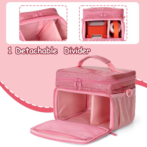 LoDrid Travel Carrying Case Compatible with Yoto Player Bluetooth Speaker, Audio Card Holder Holds up to 54 Cards with Shoulder Strap, Pink, Bag Only