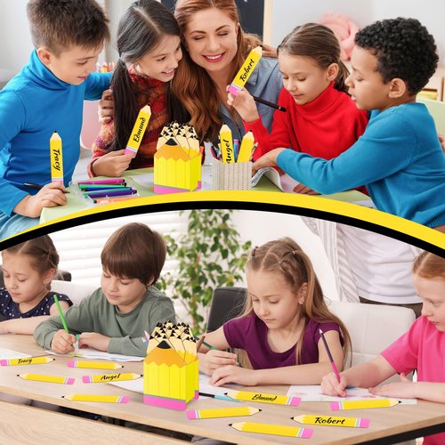 37 Pcs Pencil Flip Sticks with Storage Jar Flip Pencil Designed Name Sticks for Back to School Supplies Educational and Learning Activities