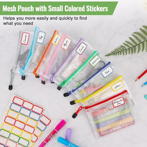 AOBOPLE Waterproof Mesh Zipper Pouches - 36pcs Colorful Organizing Bags for Travel & Office | 4.9x6.3 Inch