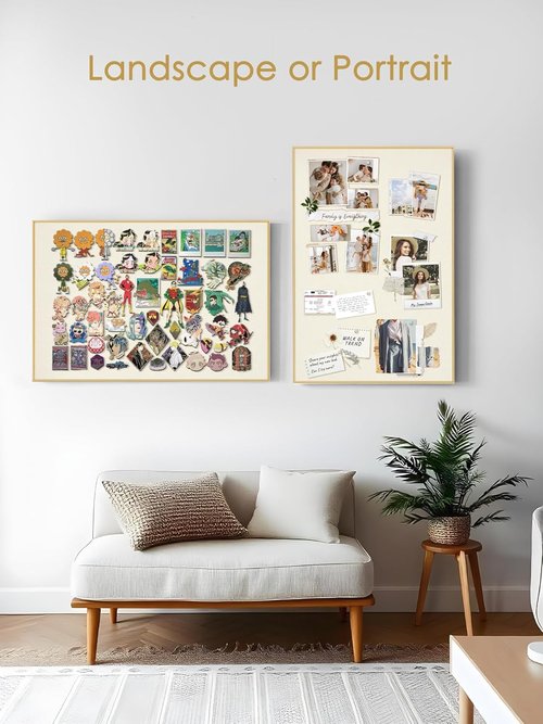 Lightomorrow Bulletin Board - 40 x 30 Inches Oatmeal White Fabric Cork Board with Golden Frame & 10 Push Pins