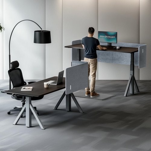 ERGO COLLECT 2-in-1 Adjustable Desktop & Under Desk Privacy Panel - 2PCS L-Shaped Acoustic Desk Divider That Reduce Noise and Visual Distractions, for Home Office Classroom (Grey, 55" x 15.7")