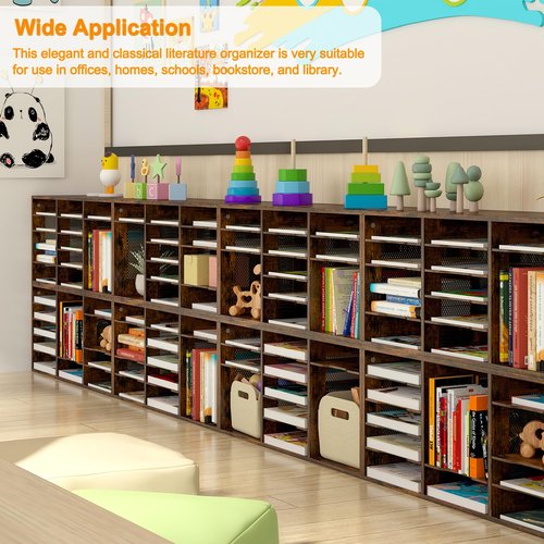 PAG-Mass Mail Sorter Organizer, Wood Literature Organizer, Student Mailbox for Classroom, Desktop Bill Paper Organizer for Office Home School, 15 Compartments, Antique Brown