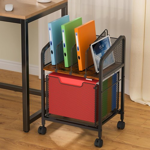 Tiaoheka Rolling File Cabinet with Adjustable Dividers, Mobile Filing Cabinet with Storage Drawer on Lockable Wheels, Hanging File Organizer Beside Under Desk for Office, Home（Patent Pending）