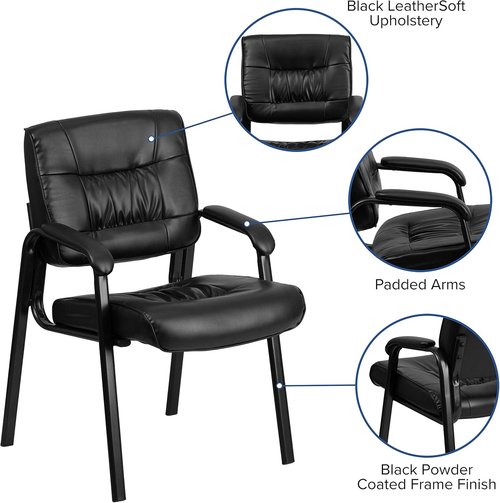 Flash Furniture Haeger LeatherSoft Executive Reception Chair - Tufted Design with Padded Armrests, Black