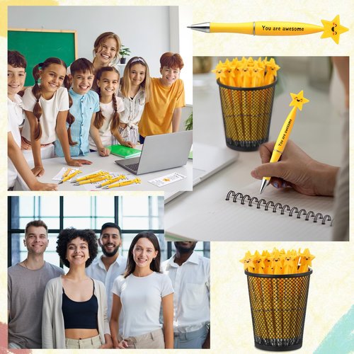 Qilery Employee Appreciation Gifts Bulk Inspirational Star Ballpoint Pens with Motivational Cards Thank You Gifts Back to School Supplies for Teachers Students Coworkers Staff Team(50,Awesome)