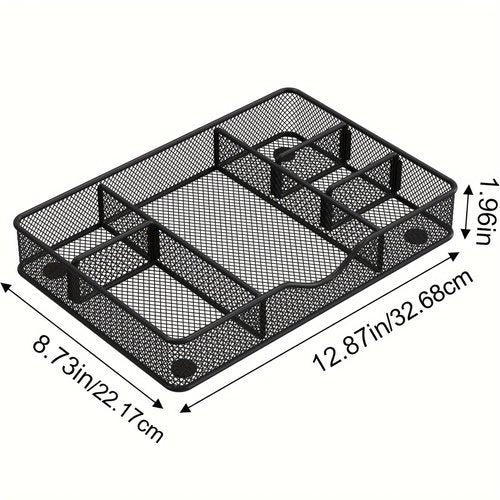 VyGrow Desk Drawer Organizer Tray, Metal Mesh Drawer Organizers Office, 6 Adjustable Compartment, Desk Organizer Tray for Home Office 12.87L x 8.73D x 1.96H inch, Black, 1PC Medium