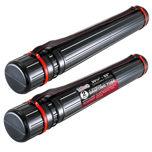 U.S. Art Supply Black Telescoping Drafting Tube (Pack of 2) - 4" Outside/3-3/4" Inside Diameter, Expands 30-1/4" to 52", Durable Protection with Shoulder Strap - Ideal for Posters, Blueprints, Art