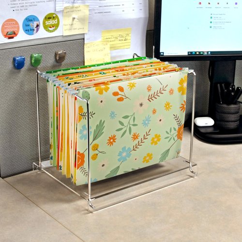 Azar Displays 300359 Acrylic Desktop File Hanging Organizer with Metal Bar