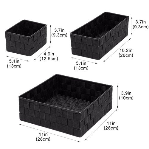 Posprica Woven Storage Baskets for Organizing, Small Black Baskets Cube Bin Container Tote Organizer Divider for Drawer, Closet, Shelf, Dresser, Set of 4