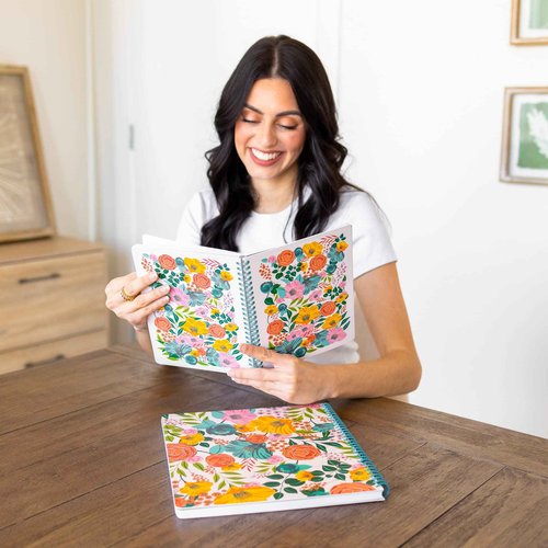Steel Mill & Co Cute Large Spiral Notebook with Durable Hardcover and 160 Lined Pages Bundle with Mini Spiral Notebook with Durable Hardcover and 160 Lined Pages, Garden Blooms Cream
