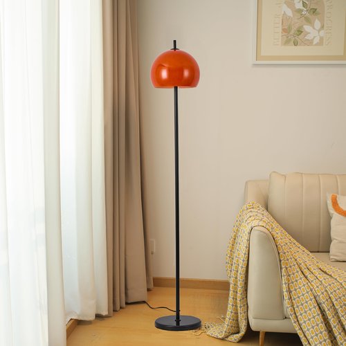 Ainedi Mid Century Floor Lamp, Mushroom Retro Floor Lamp with Orange Bell Glass Shade and Black Marble Base, Modern Standing Tall Lamp for Living Room, Bedroom, Home Office Deco