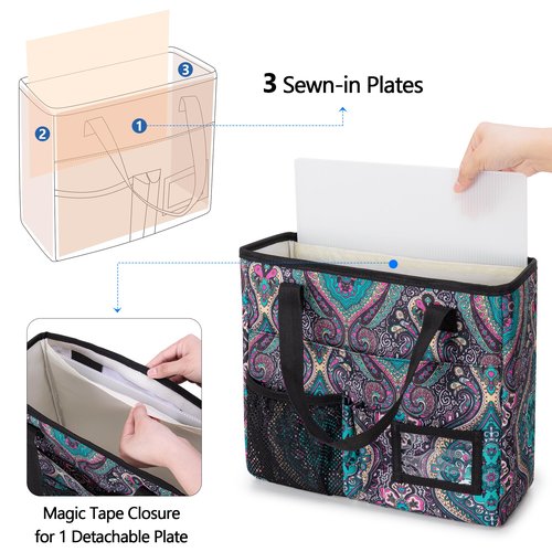 LoDrid Collapsible File Tote Bag with Handles, Portable File Organizer Box with 3 Built-in Boards for Letter Size Files, Document Storage Case for Office, Home, Travel, Totem, Bag Only, LD06002