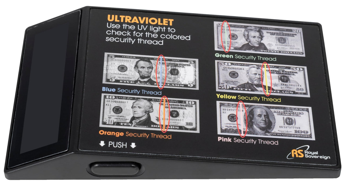 Royal Sovereign Portable Ultraviolet Counterfeit Detector, U.s. Currency, 2.6 X 0.6 X 4.5, Black