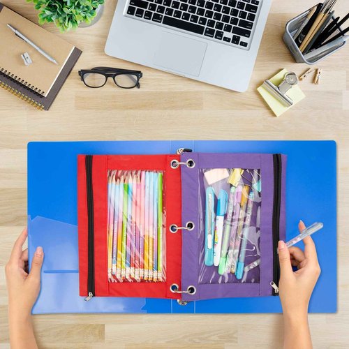 IKAYAS 40Pcs Colorful Pencil Pouch for 3 Ring Binder, 3 Ring Binder Pencil Pouch Bags for Classroom, Bulk Pencil Case Pencil Box