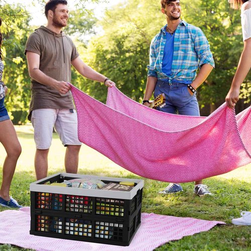 Vadidiya 34 L Plastic Collapsible Storage Crates, Stackable Folding Plastic Crate, 3 Packs
