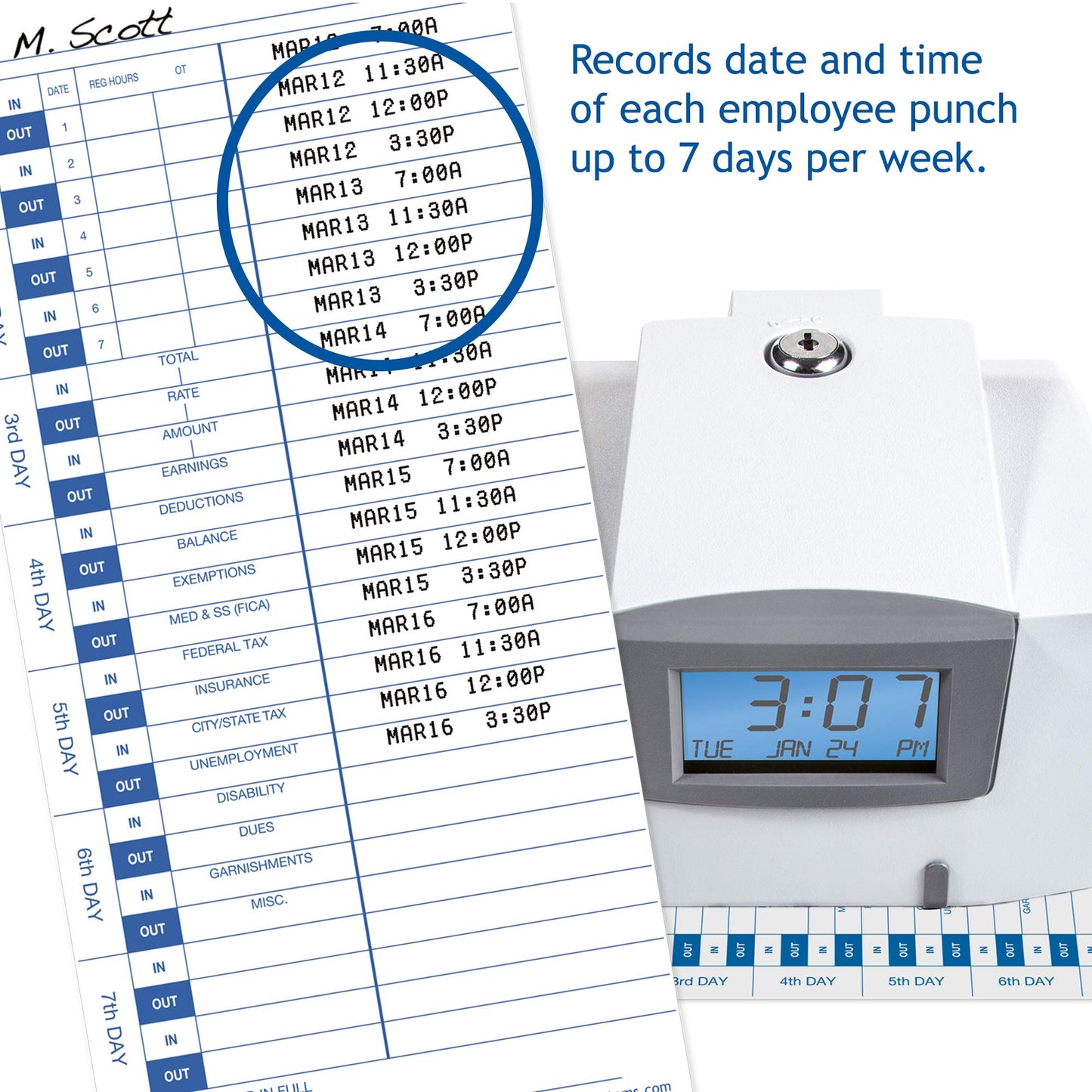 Pyramid Time Systems - 30% Recycled Time Cards (35100-10MB) for Pyramid Models 3500, 3500SS, 3600SS, and 3700 Time Clock and Document Stamp, Single Sided Time Sheets (4 X 9 In) - 1000 Time Cards