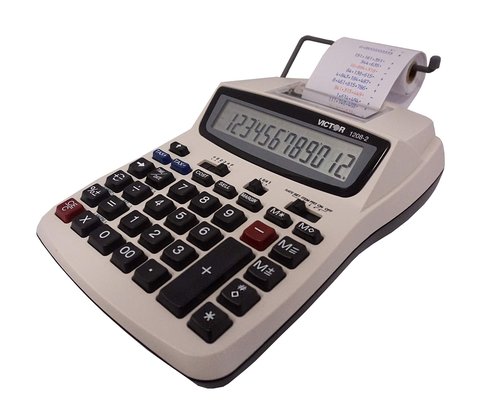 Victor Printing Calculator, 1208-2 Compact and Reliable Adding Machine with 12 Digit LCD Display, Battery or AC Powered, Includes Adapter,White