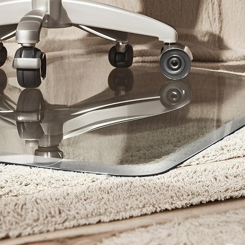 LAMCHMOR Tempered Glass Chair Mat, 36"x46" Beveled Edge Glass Clear Office Chair Mat with Polished Edge&4 Nonslip Pads Glides Smoothly, Suitable for Carpet or Hardwood Floors