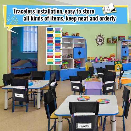 Chapou Chair Pockets for Classroom Chairback Pocket Chart 14 x 18 Inch Desk Organizer Pocket Chair Bag for Seat School Classroom(Classic,Black,48 Pcs)
