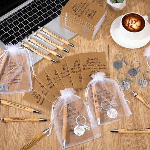 Kosiz 36 Sets Employee Appreciation Gifts Bulk Thank You Notebooks Bamboo Pens Keychains Appreciation Gifts for Students