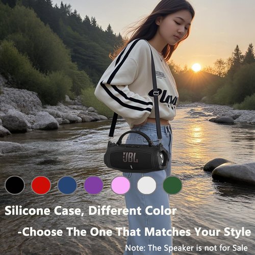XEGIMOR Silicone Cover Case for JBL Charge 6 Portable Bluetooth Speaker Accessories, Charge 6 Speaker Protective Case with Shoulder Strap (Black Cover)