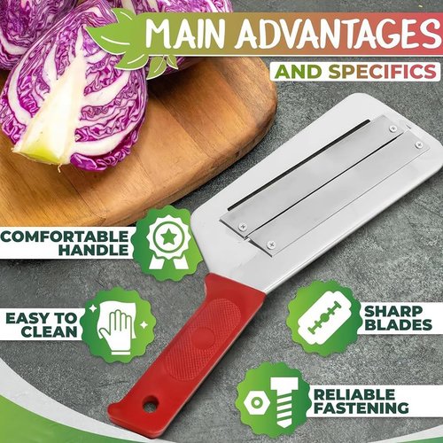 Stainless Steel Cabbage Shredder, Agriculturi Stainless Steel Shredders Knife, 2025 Upgraded Multifunctional Cabbage Shredder Machine for Coleslaw Sauerkraut, Easy to Clean for Kitchen (red)