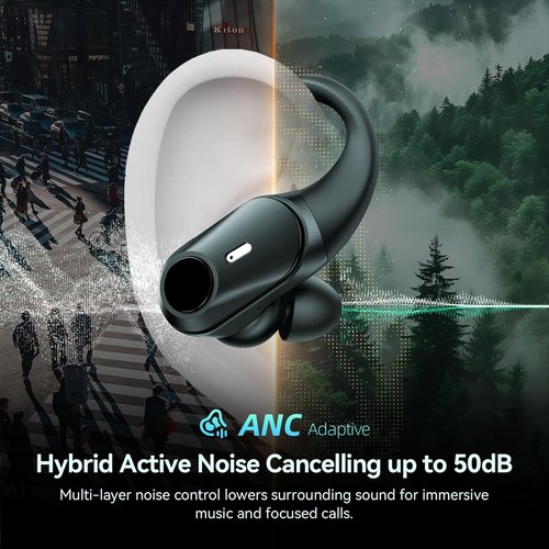 Skiennix Active Noise Cancelling Wireless Earbuds - 80H Playtime, Hi-Res Sound, Black