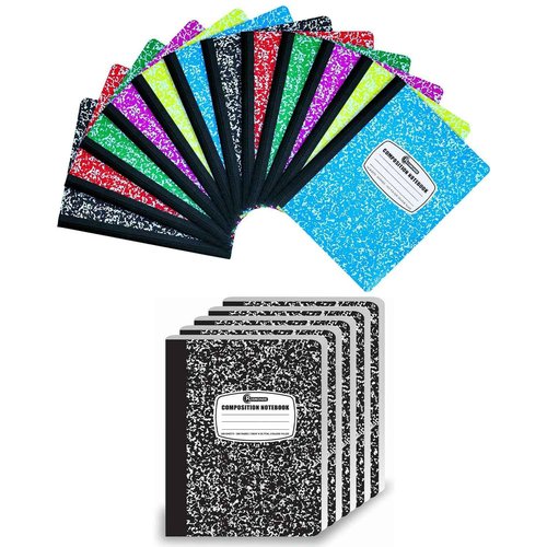 Rosmonde College Ruled Composition Notebooks, Combo, 200 Pages (100 Sheets), Assorted 12 Pack & Black Marble 5 Pack Composition Book, Hard Cover, Sturdy Sewn Binding, School, College & Office Supplies