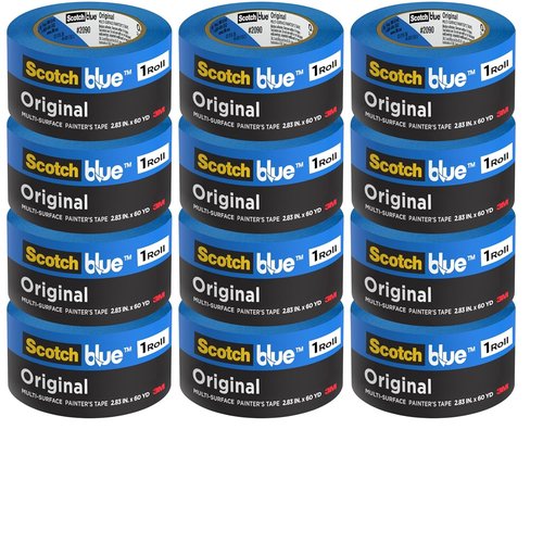 3M ScotchBlue Painter's Masking Tape - 2.83" x 60 Yds, Clean Removal, Medium Adhesion, Pack of 12 Rolls