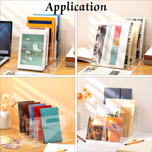Affrolling 2 Pcs Acrylic File Organizer 5 Slots Acrylic File Sorter Clear Desktop File Collator Acrylic Desk Organizer Sturdy Acrylic File Folder Holder for Mail Letter Paper Document Office Home