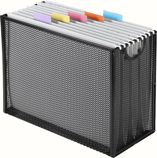 Sinboun Hanging File Organizer Letter-Size File Holder Filing Box Includes 5 Hanging Folders - Metal Mesh Magazine Letter Storage Cabinets File Cart for Office Home School, No Assembly Required