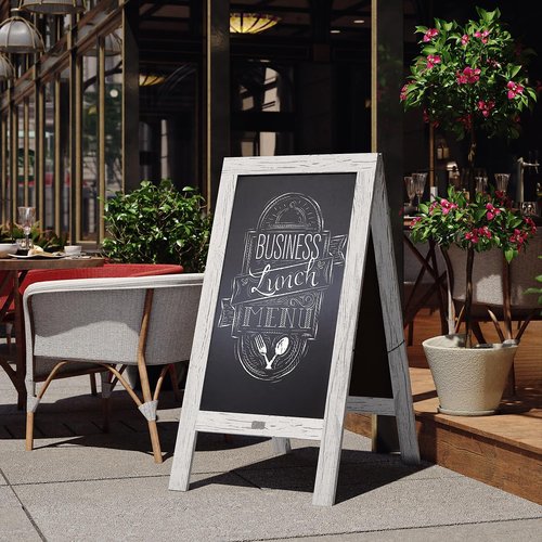 Flash Furniture Canterbury Magnetic Chalkboard Sign Set - Whitewashed Wood Frame - 48" x 24" - Indoor/Outdoor - Includes 8 Chalk Markers, 10 Stencils, 2 Magnets