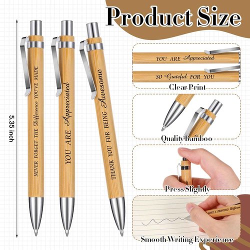 Glenmal 60 Pcs Thank You Gift Set Include Spiral Inspirational Notebooks Retractable Motivational Pens Employee Appreciation Gift Bulk Ruled Kraft Notebook Bamboo Thank You Pen for Teacher Coworker