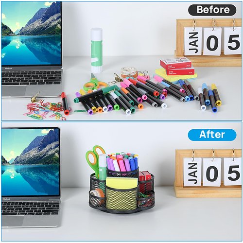 Pen Holder for Desk, 360 Rotating Pencil Holder, Cup Holder for Desk Office, Desk Organizers and Accessories in Black