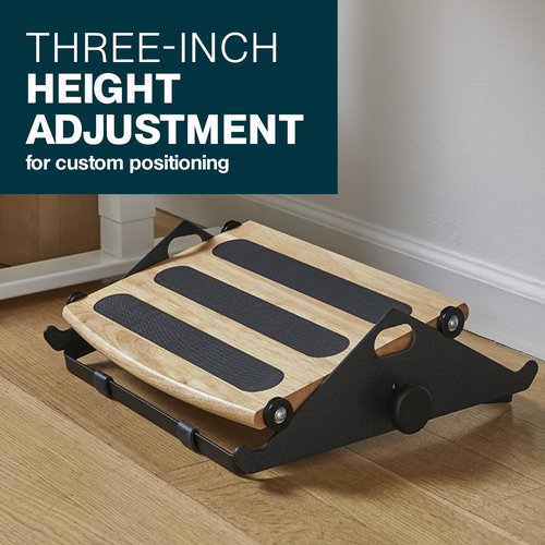 Humanscale FR300 Foot Rocker, Ergonomic Rocking Footrest for Under Desk, Smooth Gliding Experience with Ball Bearing Rollers, Adjustable Height, Durable Steel Frame, Natural Wood