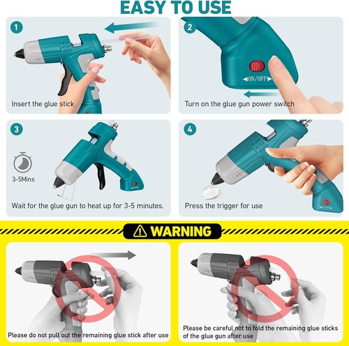 Skiennix 20W Cordless Hot Glue Gun - Fast Heating Mini Kit with 30 Glue Sticks & 2600 mAh Battery | Blue