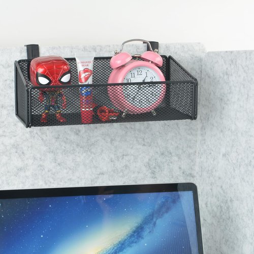 JDYOOMI Hanging Floating Shelves - Metal Mesh Cubicle Storage Organizer with 5 Plastic Hangers (Black)