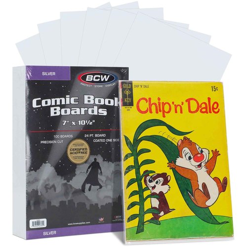 BCW Silver Comic Book Backing Boards 7" x 10.5" – 300 Pack | Certified Acid-Free | Comic Book Boards for Fabric Storage & Silver Age Comic