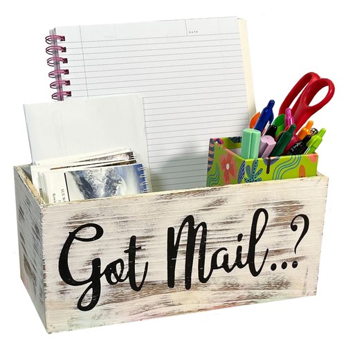 Admired By Nature Got Mail Box for Mail, Farmhouse Mail Organizer, Mail Organizer Tray, Office Accessories, Desk Organizer, Letters Boxes Decor, Organizer, Rustic Wood Box for Home, White, 1 Unit