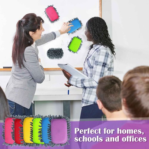 AmazingSpark 24 Pcs Microfiber Shag Erasers Whiteboard Bulk Magnetic Dry Erase Erasers Washable Colorful Erase for Markers Chalk Home Classroom Office Supplies Blue Yellow Green Red Pink Purple