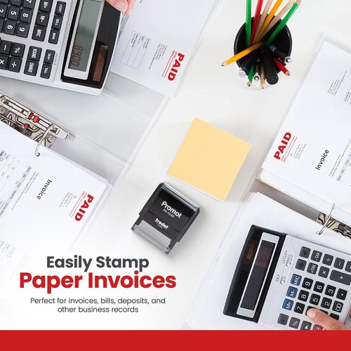 Promot Paid Stamp Self Inking Stamp - Paid Stamp for Office, Accounts Payable Stamp w/Check Number and Date - Rubber Stamps for Retail Use, Red Ink Stamp, Self Inking Stamp for Business Supplies