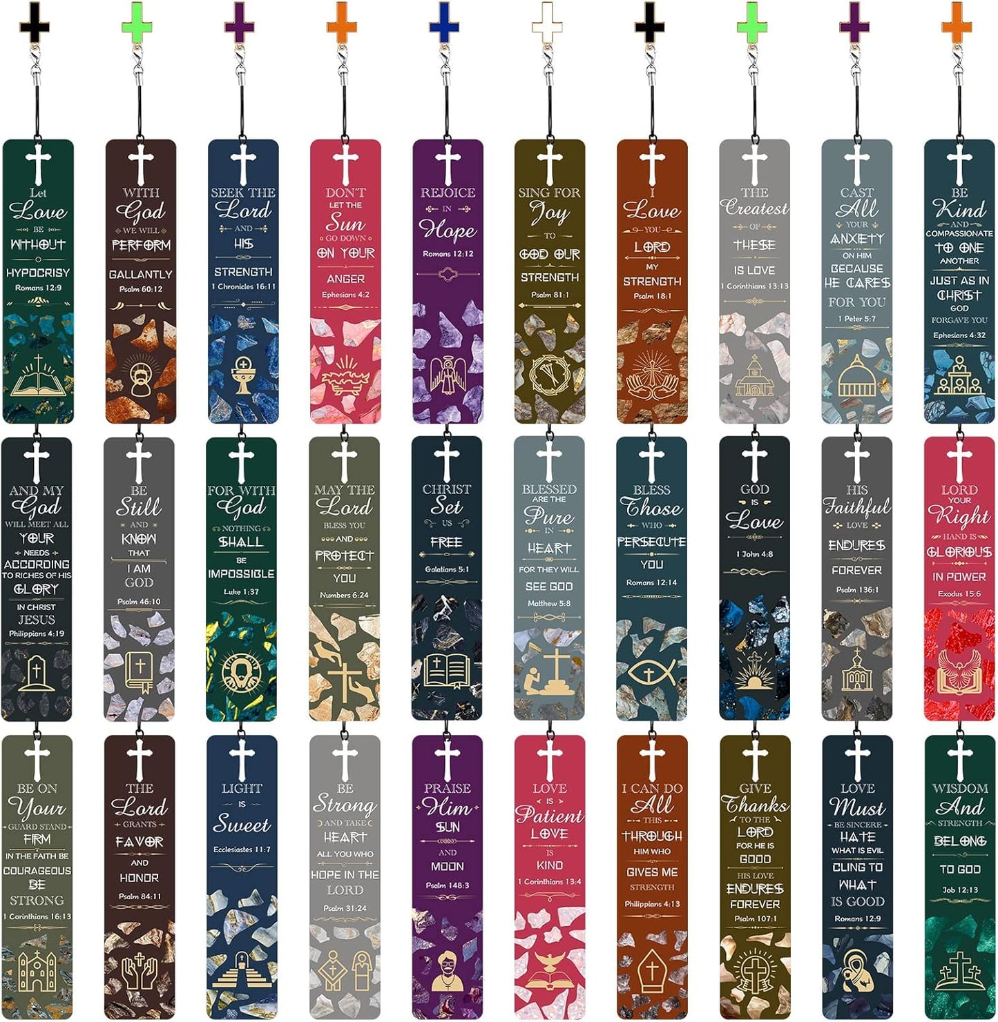 Skiennix Bible Verses Bookmarks - 30 Inspirational Cross Pendants | Perfect Christian Gifts for All Ages
