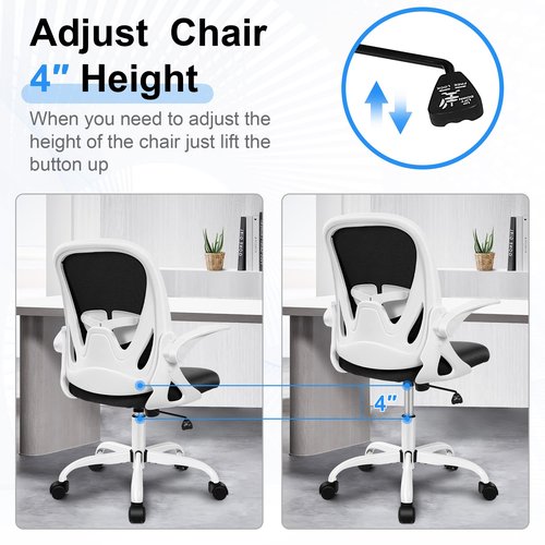 Primy Office Chair Ergonomic Desk Chair with Adjustable Lumbar Support and Height, Swivel Breathable Desk Mesh Computer Chair with Flip up Armrests for Conference Room(White)