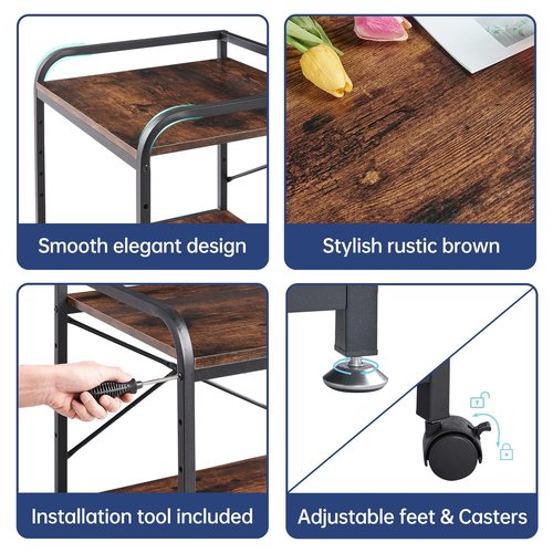 Fannova Under Desk Printer Stand, 20 Inches Deep Large Printer Table with Height Adjustable Storage Shelf, 2 Tier Rolling Printer Cart with Wheels for Home Office - Rustic Brown