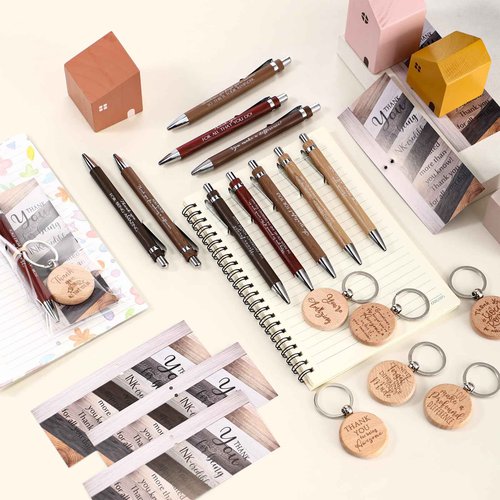 Dispowreath 40 Sets Appreciation Gift Bulk for Employee Bamboo Ballpoint Pen Inspirational Wooden Keychain Thank You Bookmark Card Set for Vet Tech Medical Assistant Office Team Student Teacher Gift